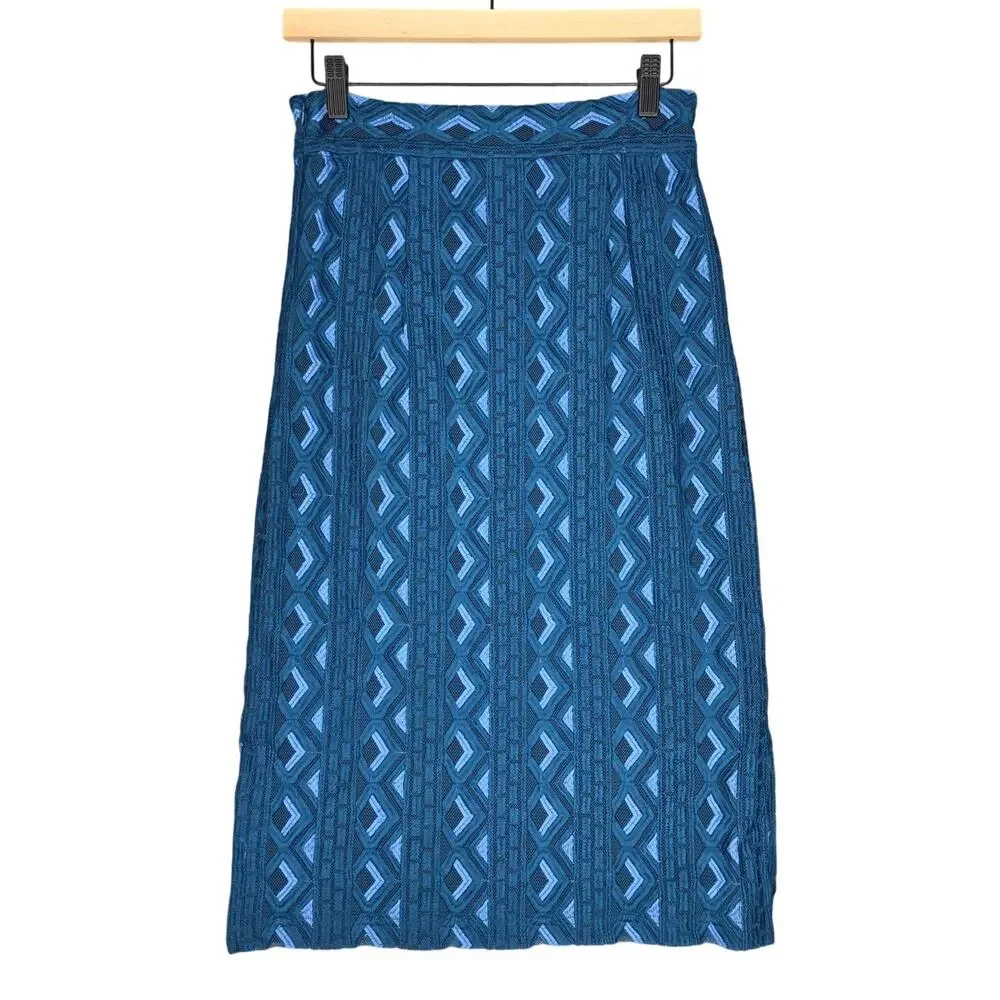 ANTHROPOLOGIE SIENNA EMBROIDERED PENCIL MIDI SKIRT – WOMEN’S US 8 – TEAL – LINED
